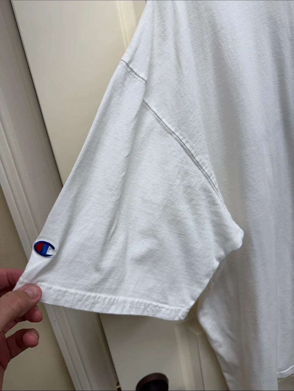 Champion White Short Sleeve Tee with Blue Logo - Picture 6 of 9